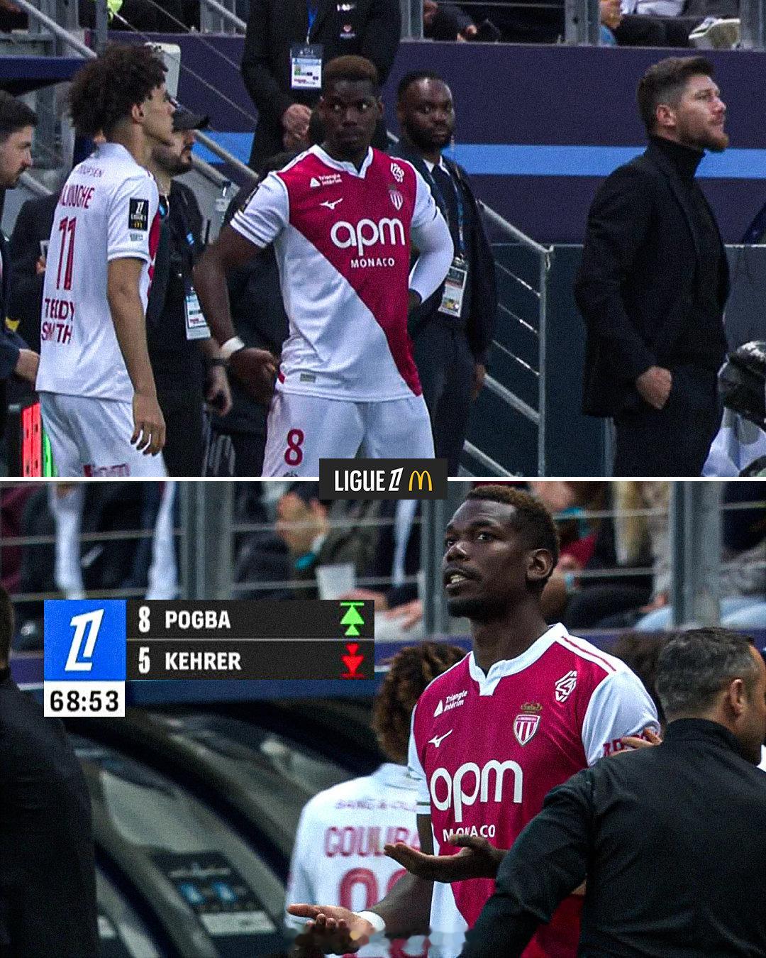 博格巴复出博格巴瘦了曼联法甲联赛，巴黎FC主场4比1大胜摩纳哥，下半时69分