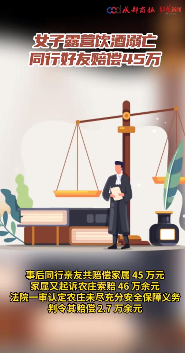 一则新闻引发热议：一名女子与好友露营时饮酒过量，深夜溺亡水塘，法院判决同行好友赔