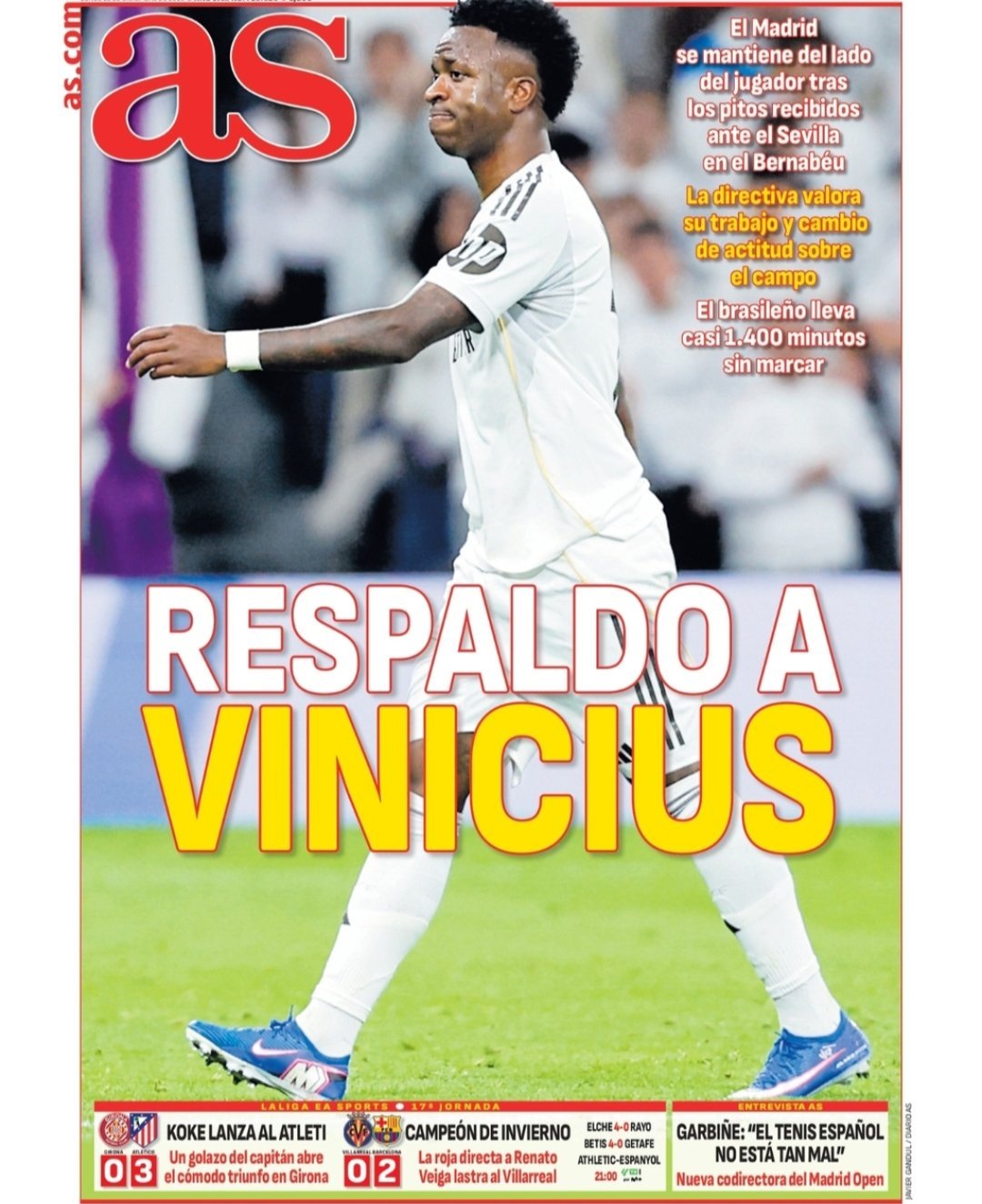 皇马《阿斯》维尼修斯主场被嘘后，皇马站在他这边领导层肯定了他的价值，转变了对球