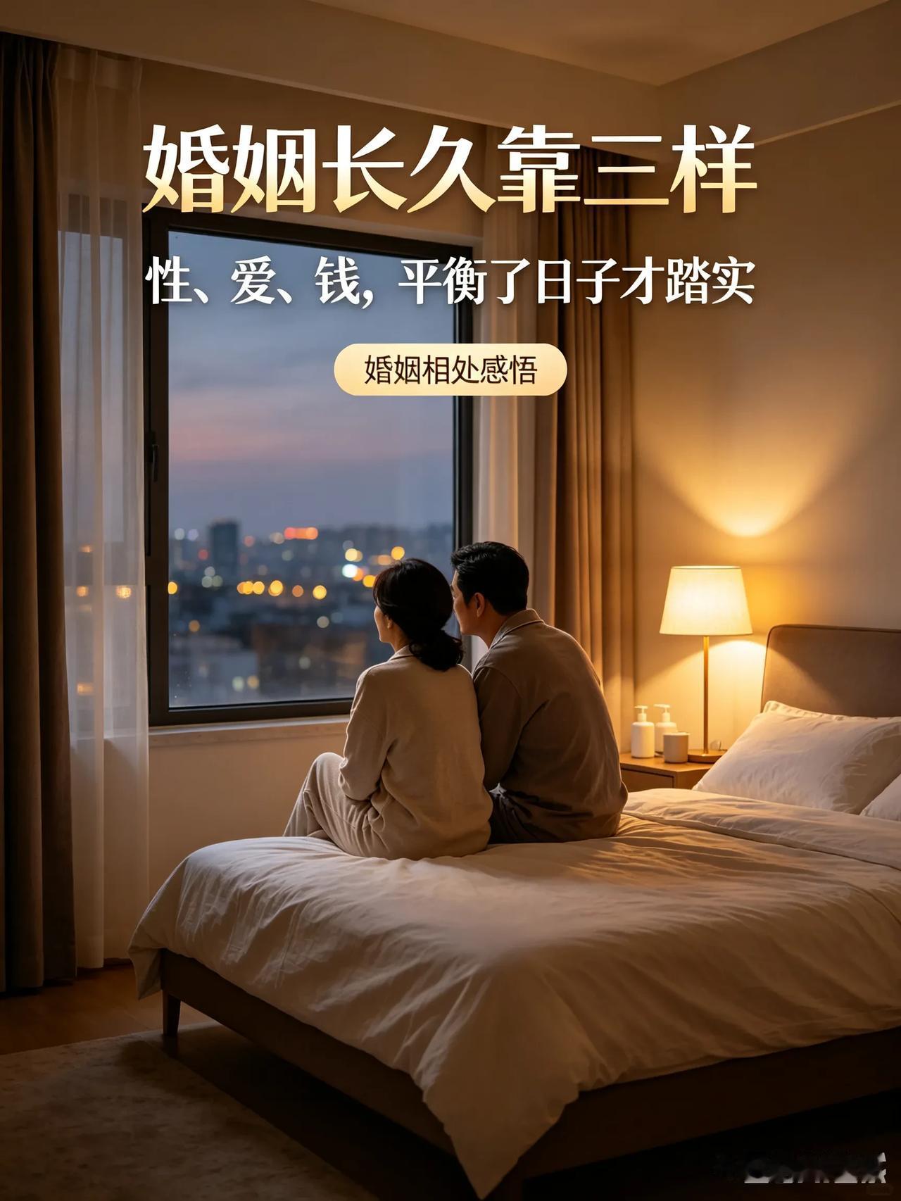 为什么很多夫妻走着走着就散了？多半是缺了性、爱、钱其中一样。婚姻能长久走下去