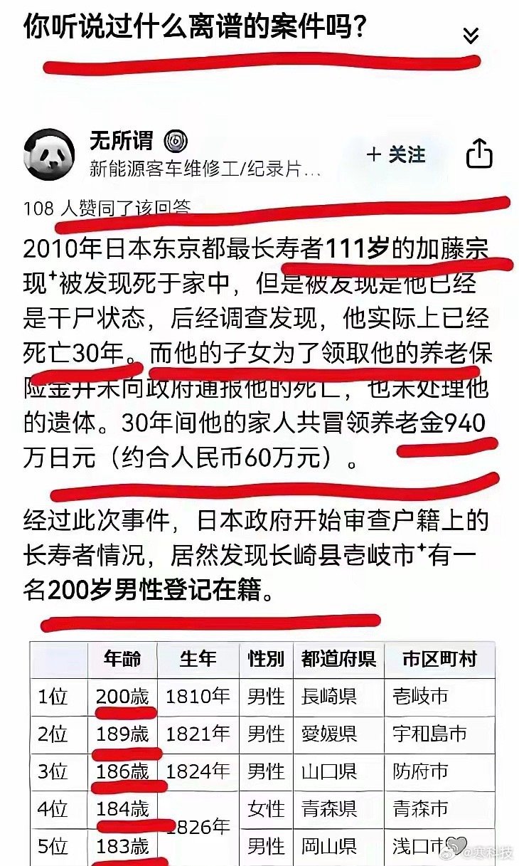 经常在网上看到精日吹小日子寿命长，普通人活到100多也不算很难的事情。现在这个谎