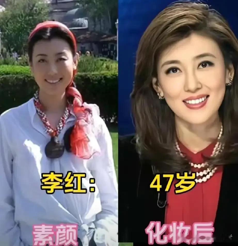 央视女主播妆前妆后对比，妆容的修饰力一目了然。镜头前光鲜大气的央视女主持，卸下