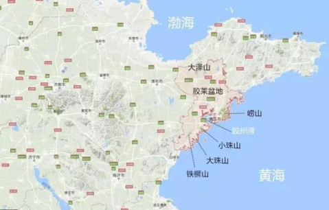 红线区域内为目前青岛的行政区域;橛音jué;地图源自@google) 其中图片