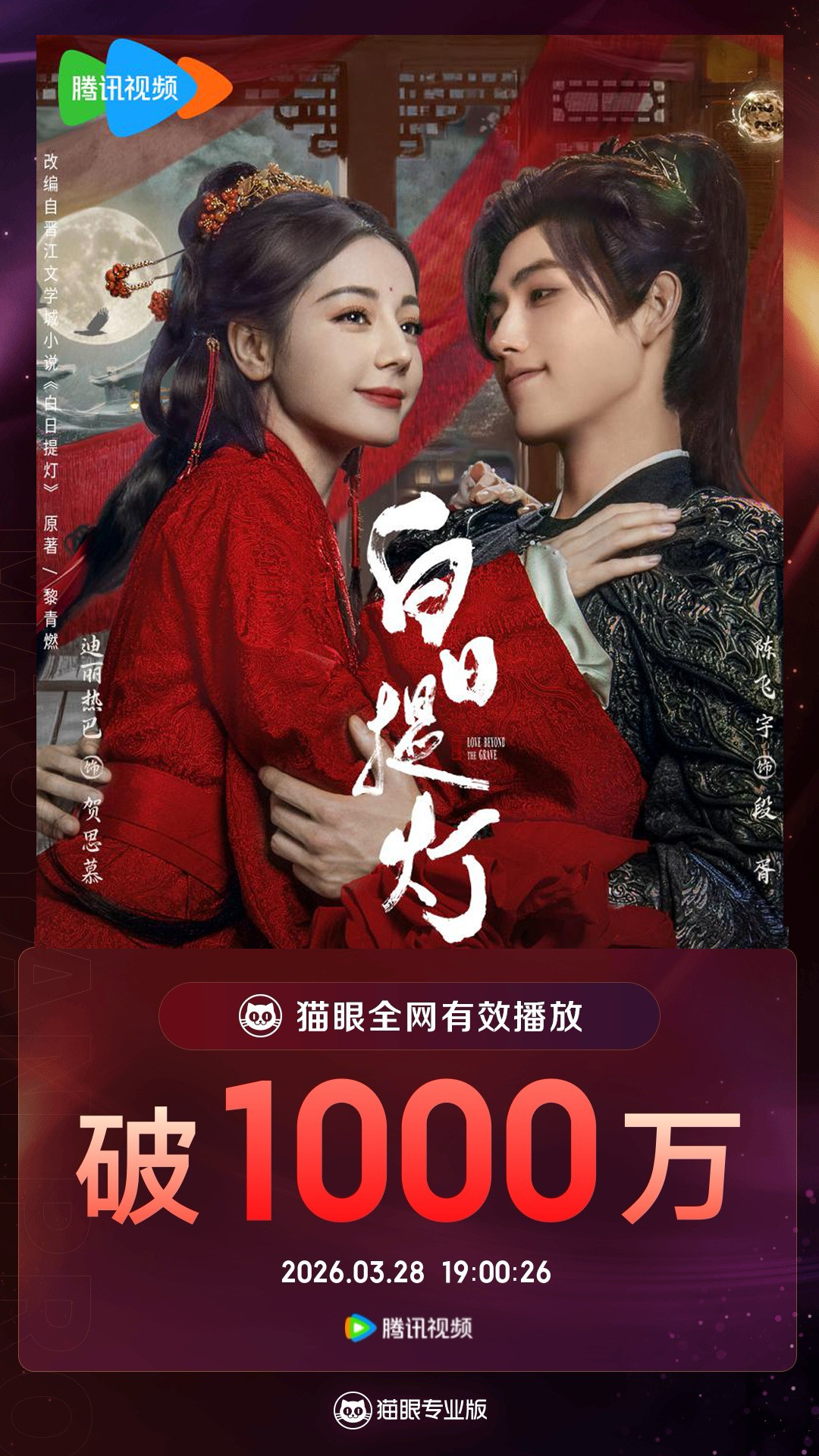 白日提灯有效播放量破1000万据猫眼专业版数据，领衔主演剧集《白日提灯》开播首