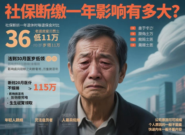 社保断缴一年影响有多大？56岁张先生缴满30多年社保后断缴一年，退休时每月退休金
