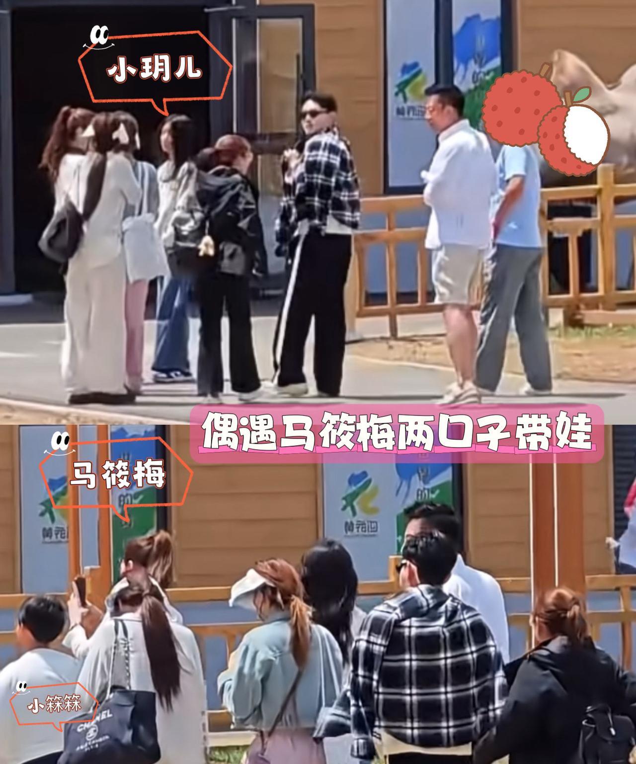 网友偶遇马筱梅两口子带娃，一行人都很松弛，氛围很欢乐，小玥儿回眸气质很像妈妈，小