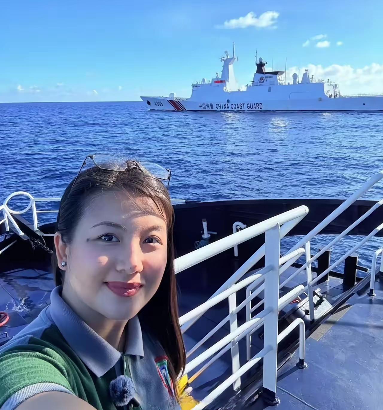 菲律宾女记者镜头前的中国海警船，威武霸气！她拍摄中国海警船要说明