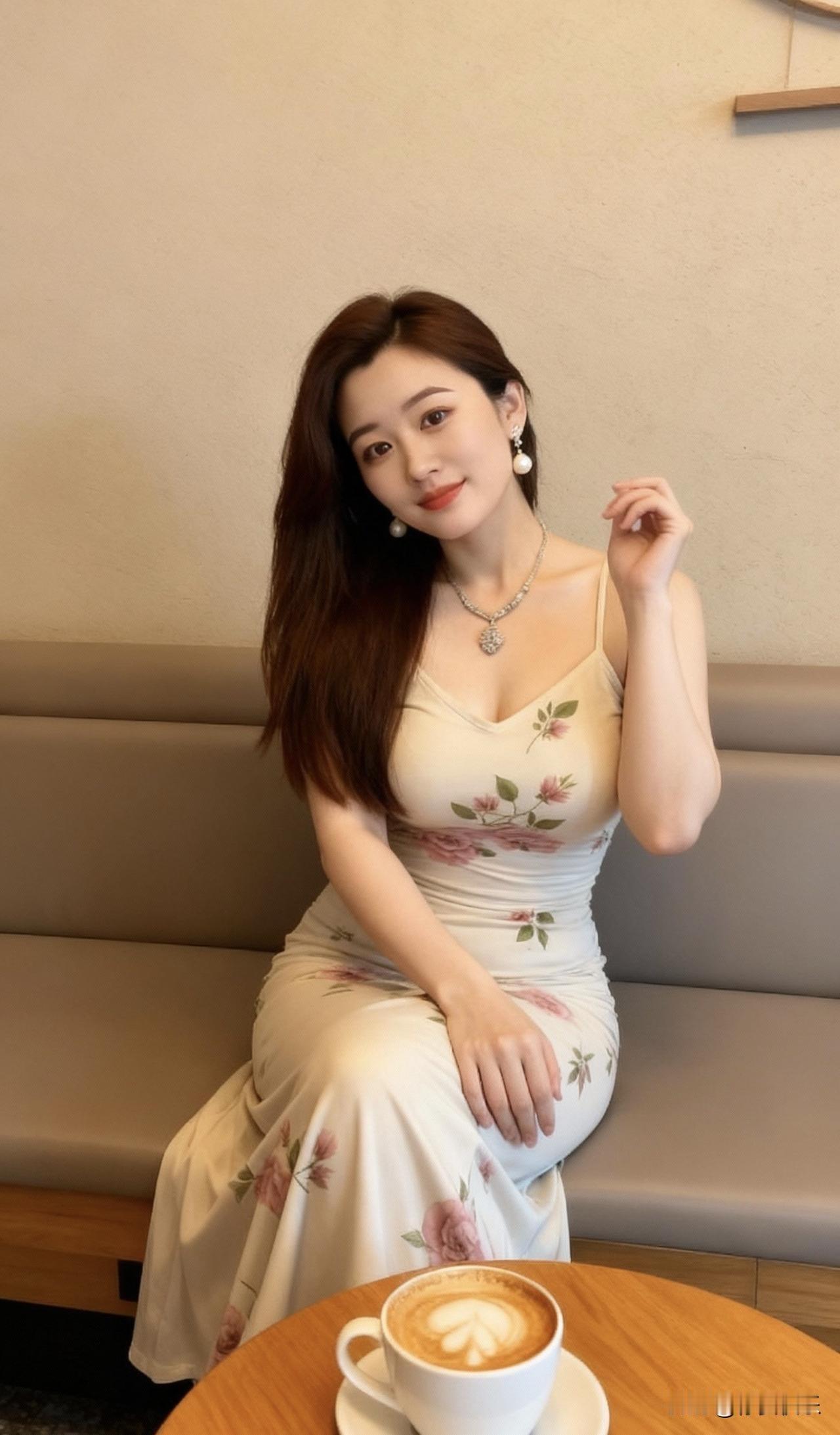 在这一场景中，时间仿若都慢下了脚步。一位绝色佳人静坐在咖啡馆的角落，恰似冷萃咖啡