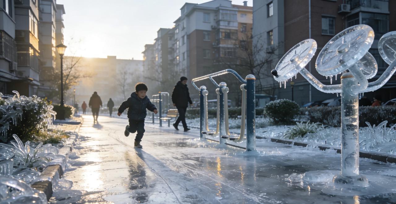 清晨推开窗，整个小区银光闪烁——这不是冰雪奇缘拍摄现场，而是真实发生在某小区的“