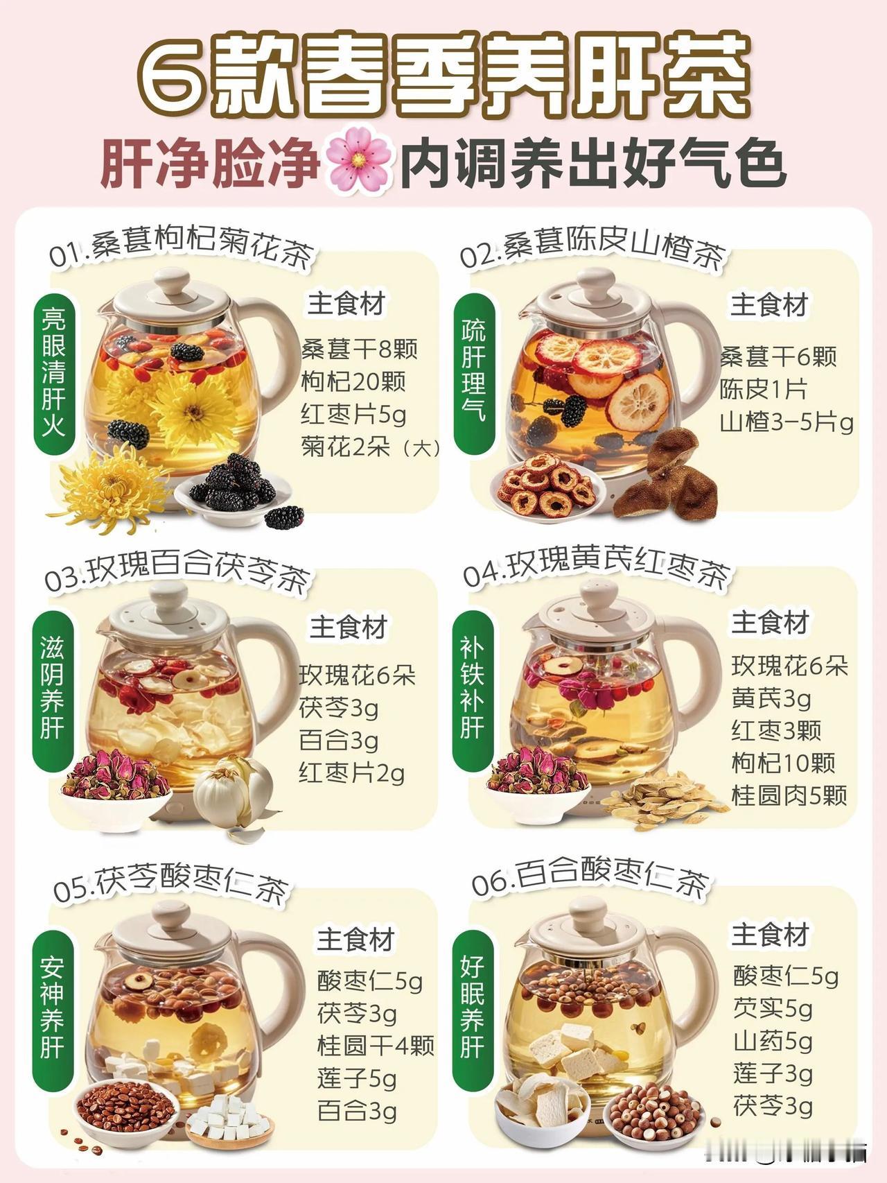 🔥6款春季养生茶✅肝净脸才净❗️春天是养肝的大好时机，肝作为我们重要的排毒器