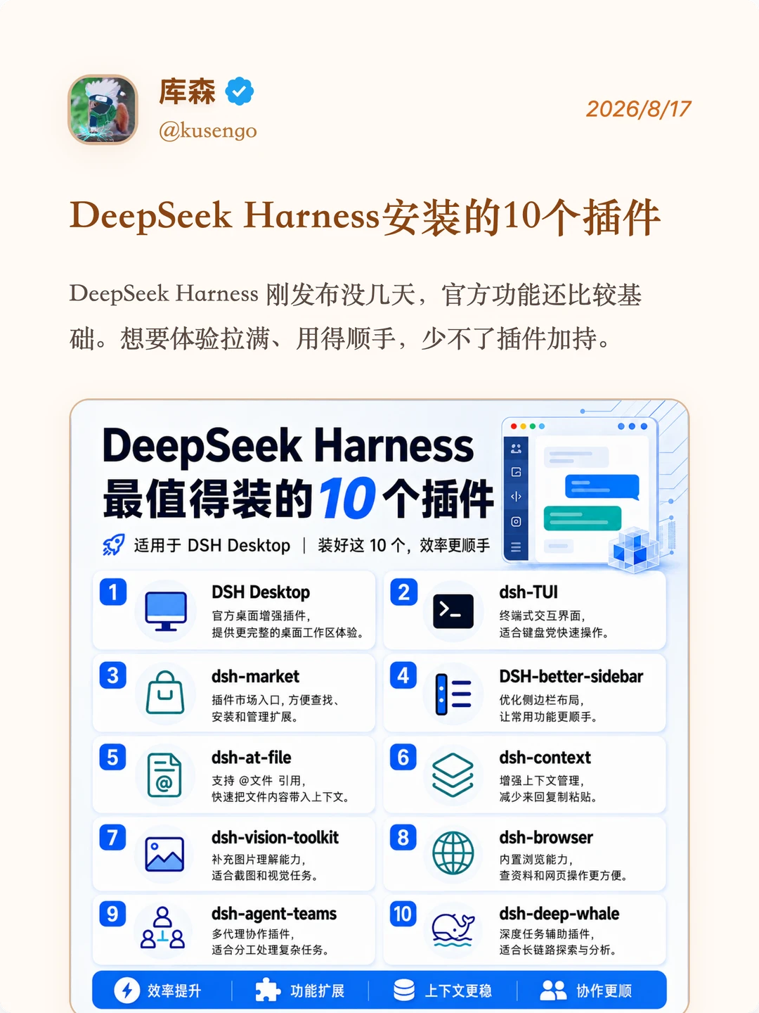 DeepSeek Harness 必装的 10 个插件