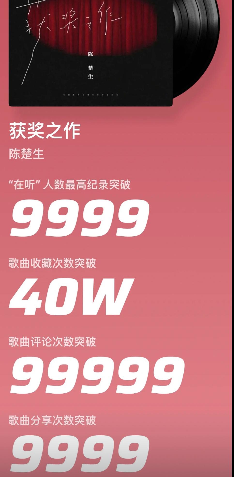 陈楚生《获奖之作》收藏过40万了！果然还是在上升🔝。今年陈楚生的几首新歌太