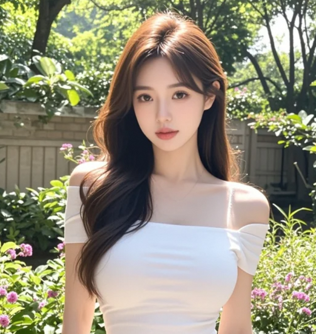 她穿着白色衬衣，宛如落入凡间的精灵