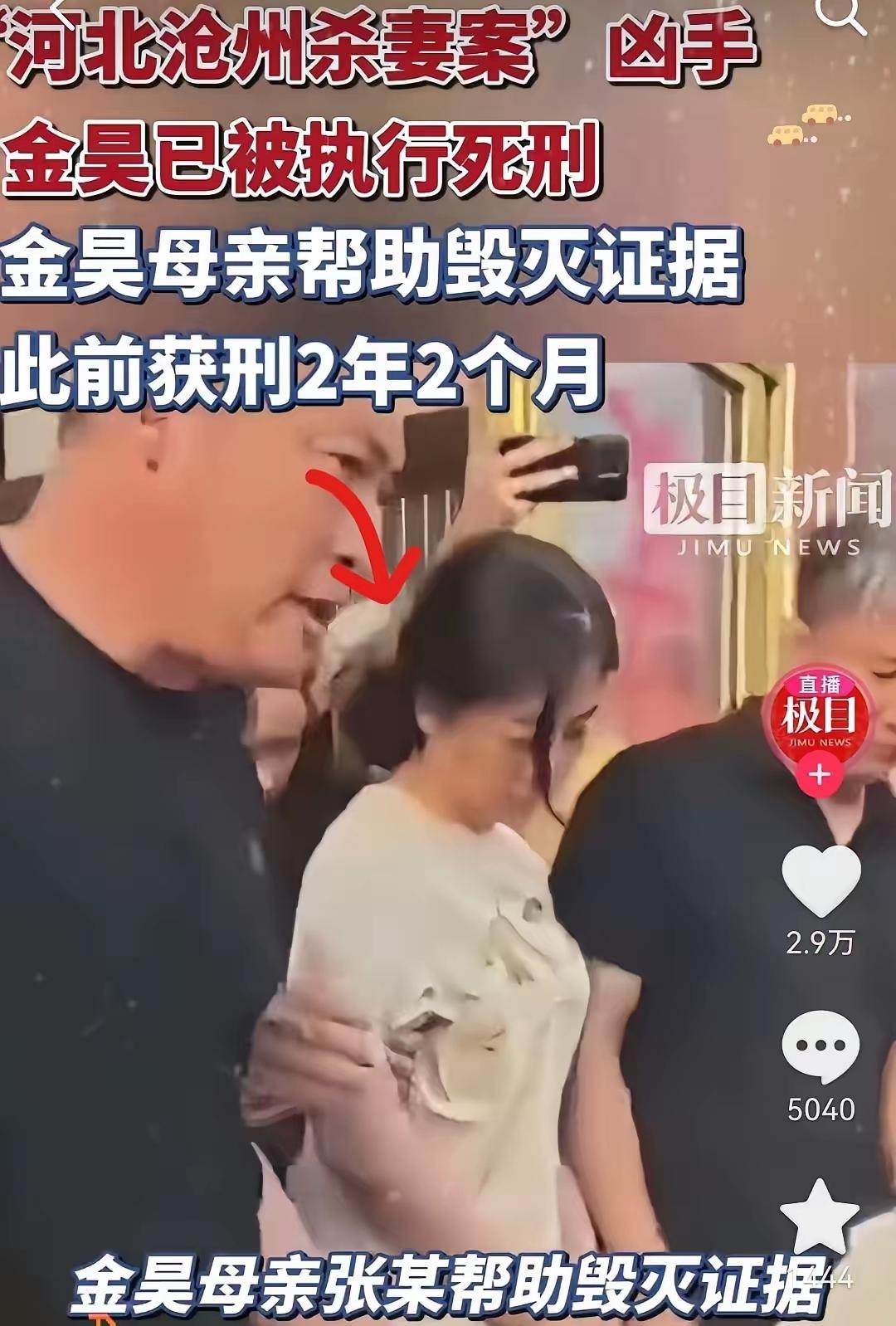 孟村杀妻案主犯金昊被执行死刑，为何刘某某的婆婆张杰也被判刑2年2个月呢？难道她也
