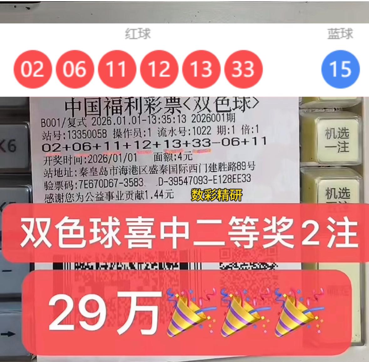新年假期最开心是什么？当然是中大奖啦！2026年第一期双色球开奖，河北秦皇岛