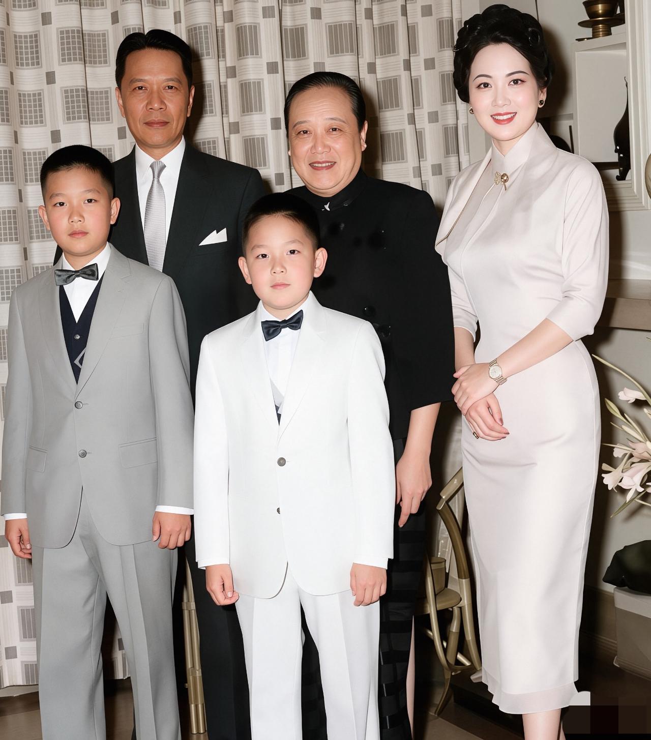 50年代，宋子安的一张家庭照，妻子胡其瑛气质典雅，两个儿子很帅气，惊艳了时光