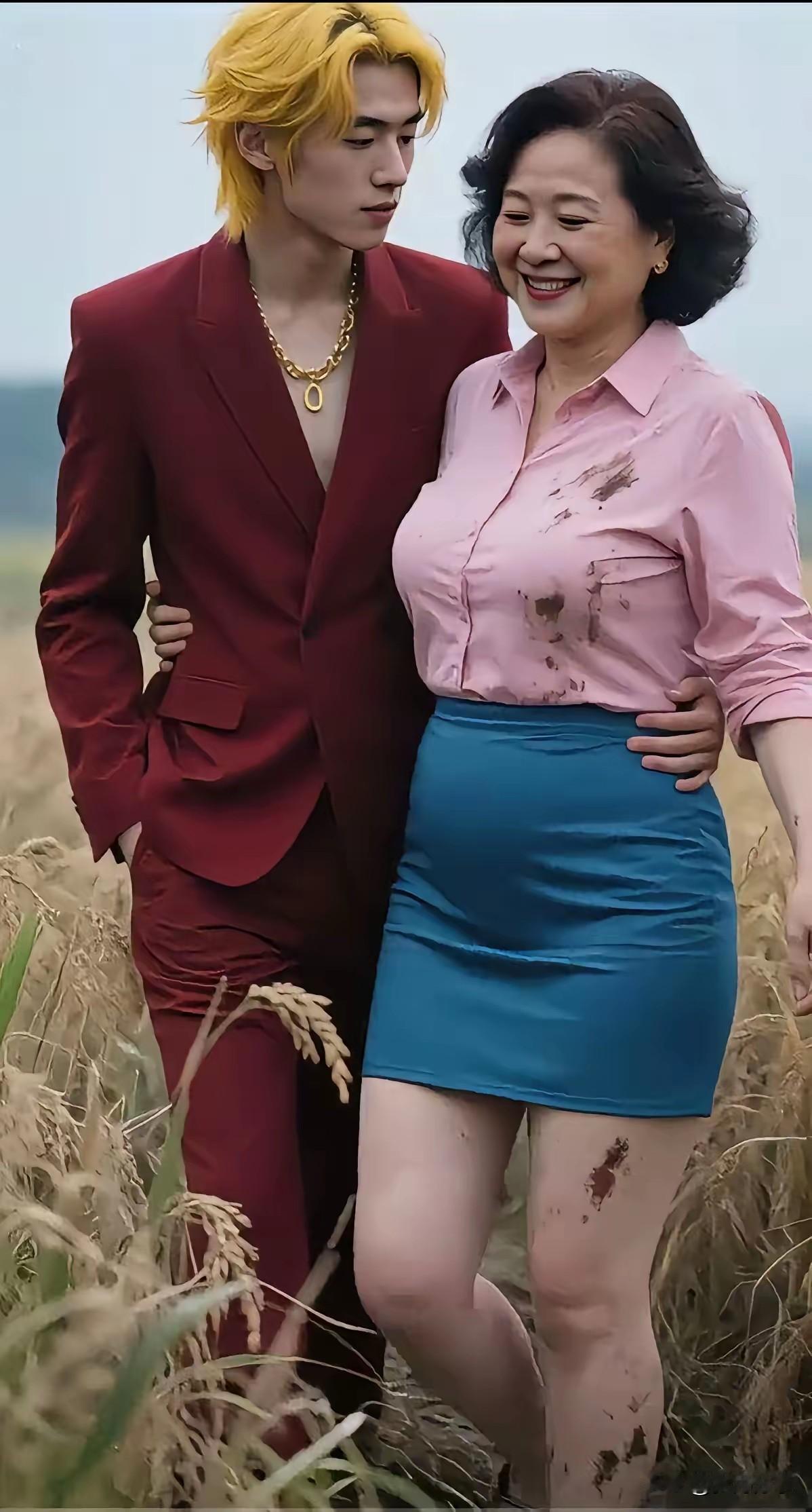 看上去象一对母子，但其实他们是一对“忘年恋”情人，帅哥现年三十二岁，而女士已年过