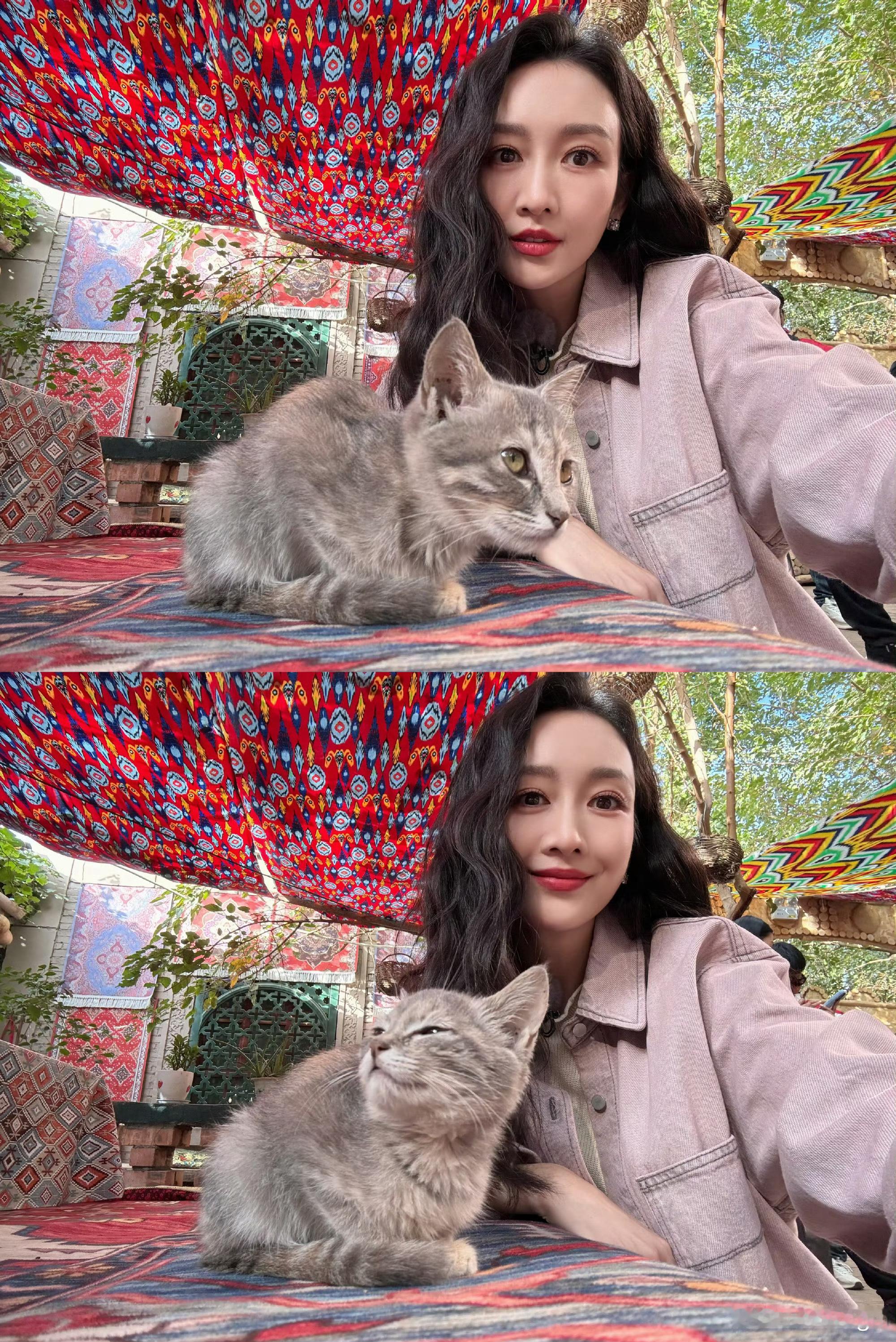 王鸥被拍到和女儿一起，女儿扎冲天辫、身穿粉色棉袄，王鸥紧跟她并蹲地轻推秋千绳，眼