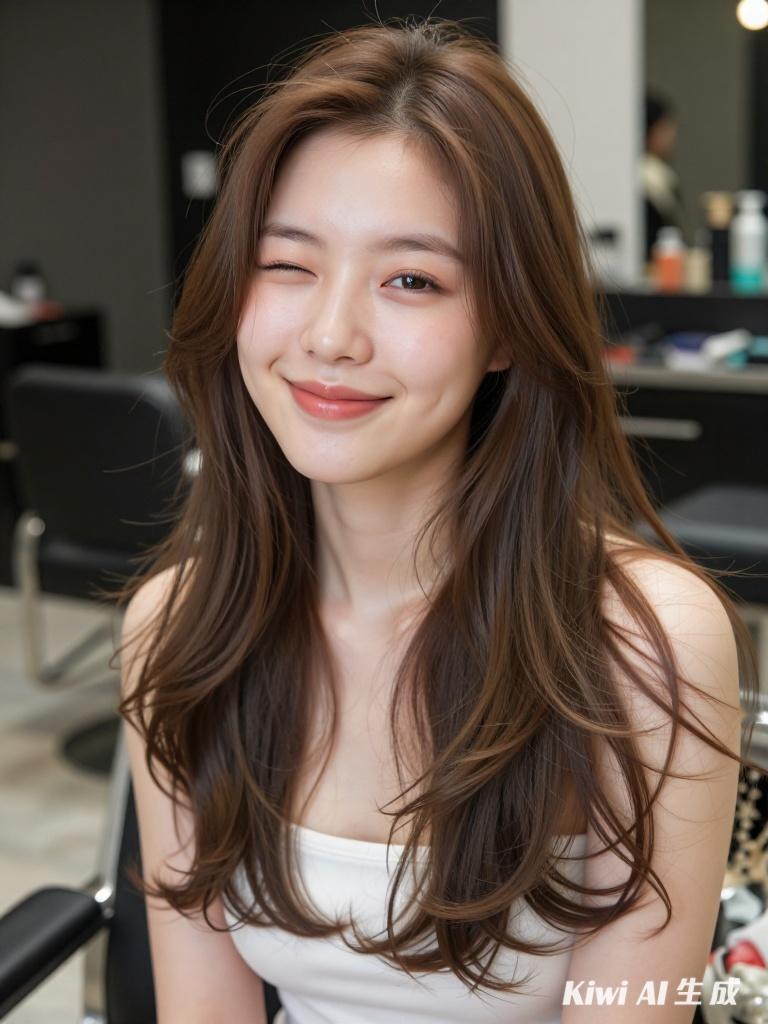眯眼微笑的女孩