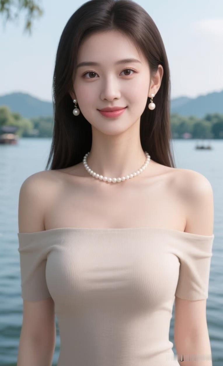 山坡羊·湖畔玉姝湖山轻淡，云波柔缓，青丝一缕随风漫。玉珠环，秀眉弯，嫣然