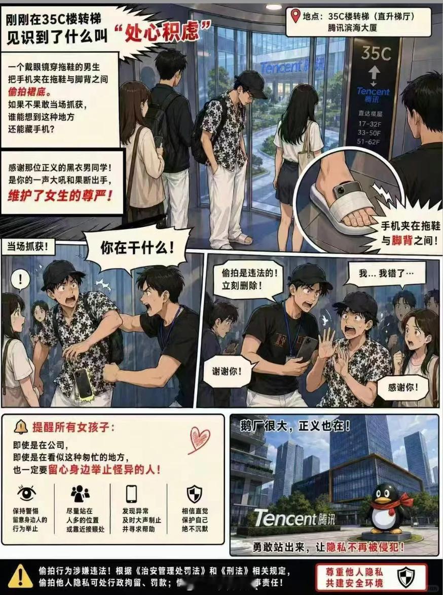 深圳某大厂员工昨天在电梯偷拍短裙，被JC带走了。（滨海大厦）典型的变态性心理+