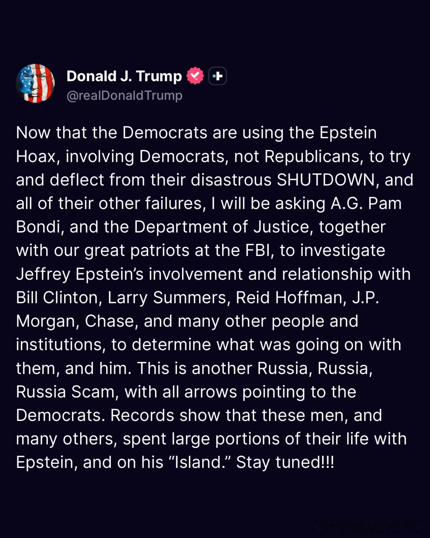 【黄金时代】川普后发制人，借民主党人用“爱泼斯坦案”向其泼脏水，进行对民主党的反