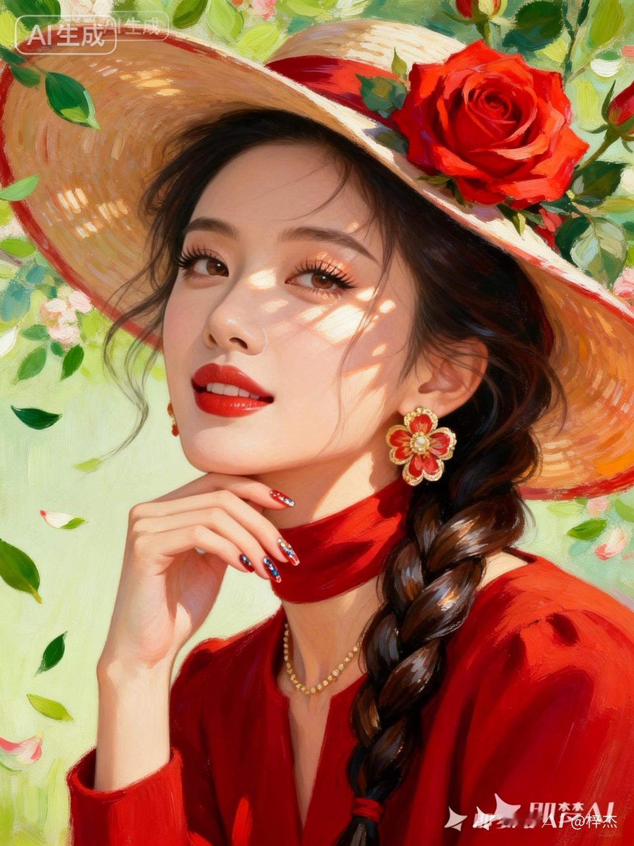 夏日浪漫，红衣少女与花海相映成趣！