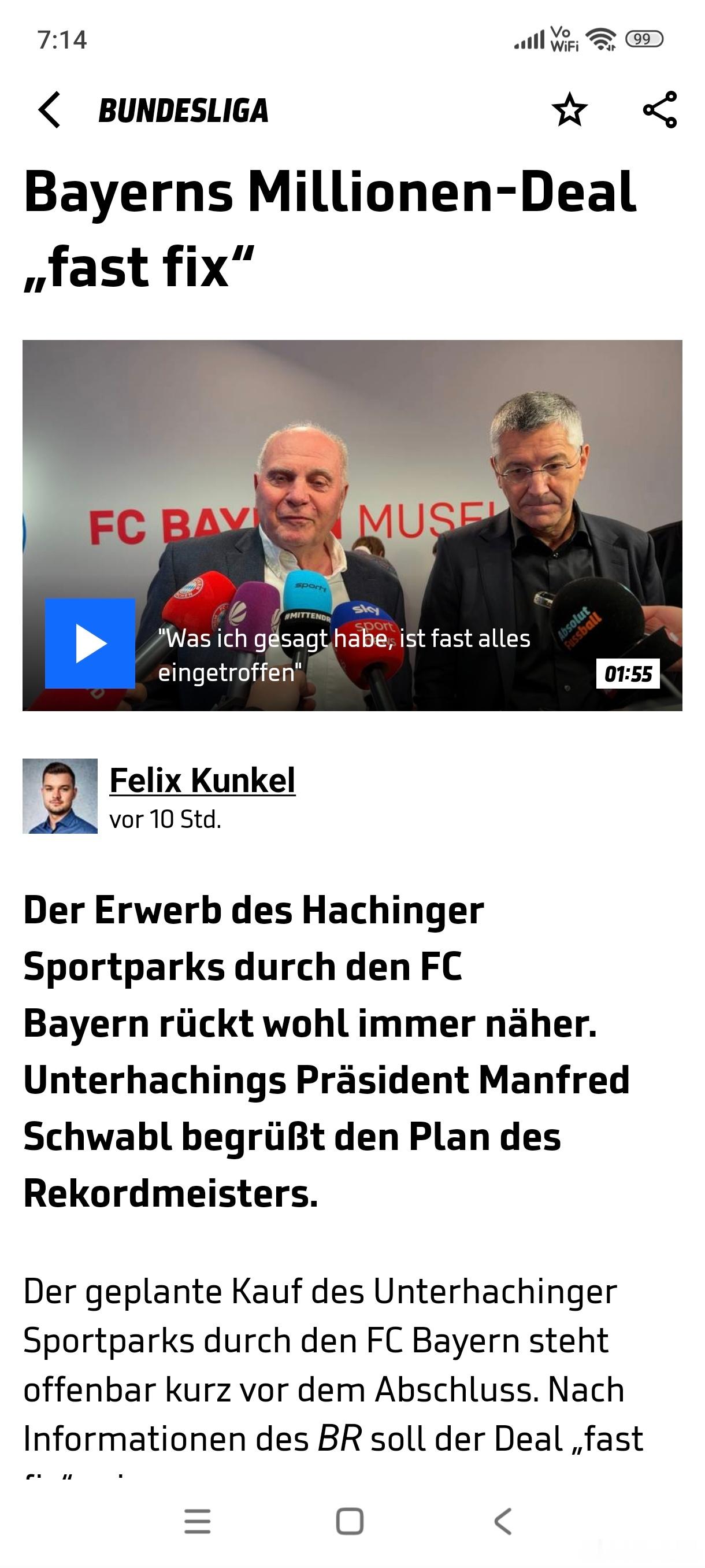 [拜仁接近买下翁特哈兴球场］巴伐利亚电台报道，拜仁已经非常接近买下翁特哈性兴球场