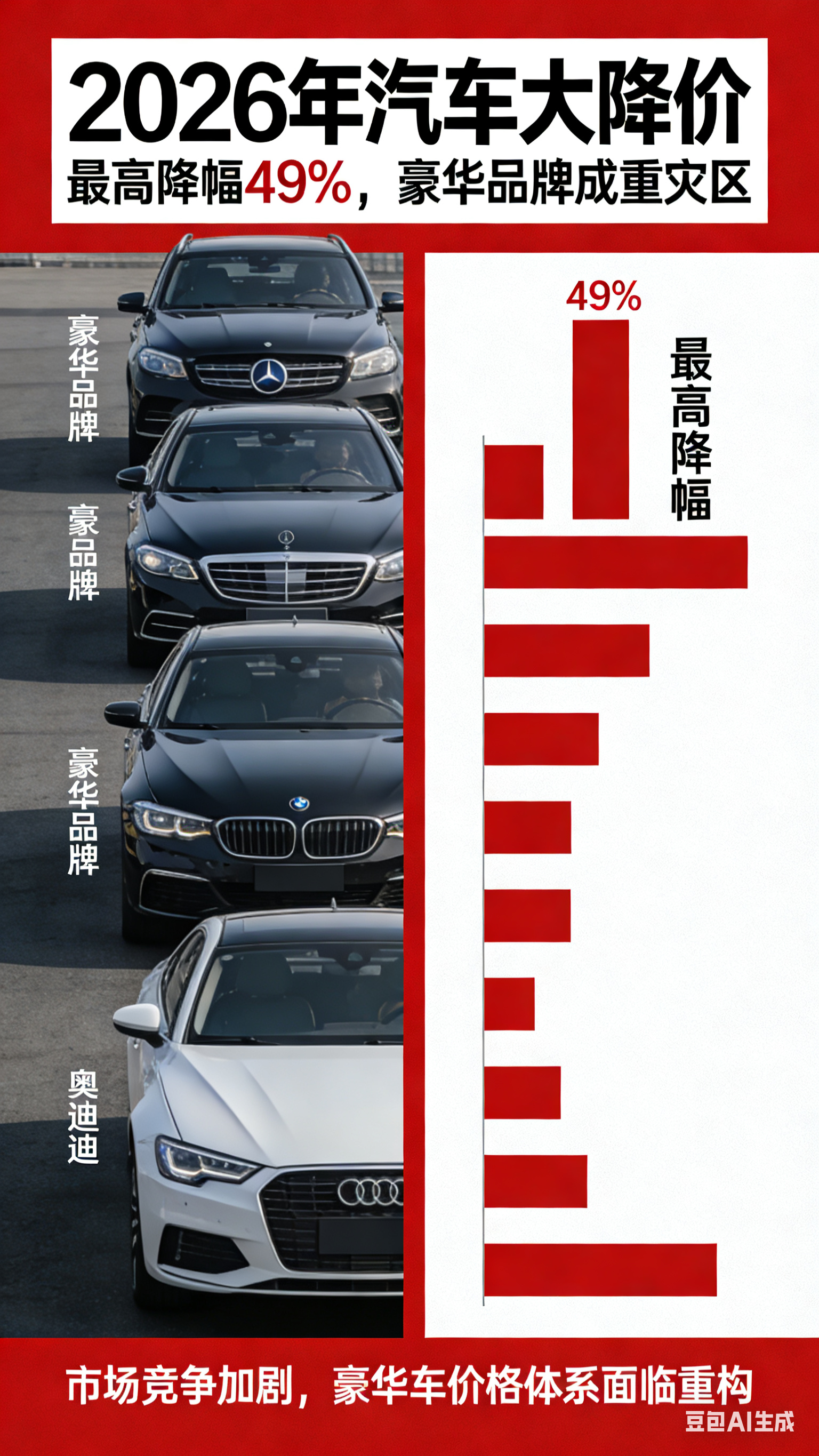 2026年汽车市场迎来大规模降价，最高降幅达到百分之四十九，豪华品牌成为降价重灾区。