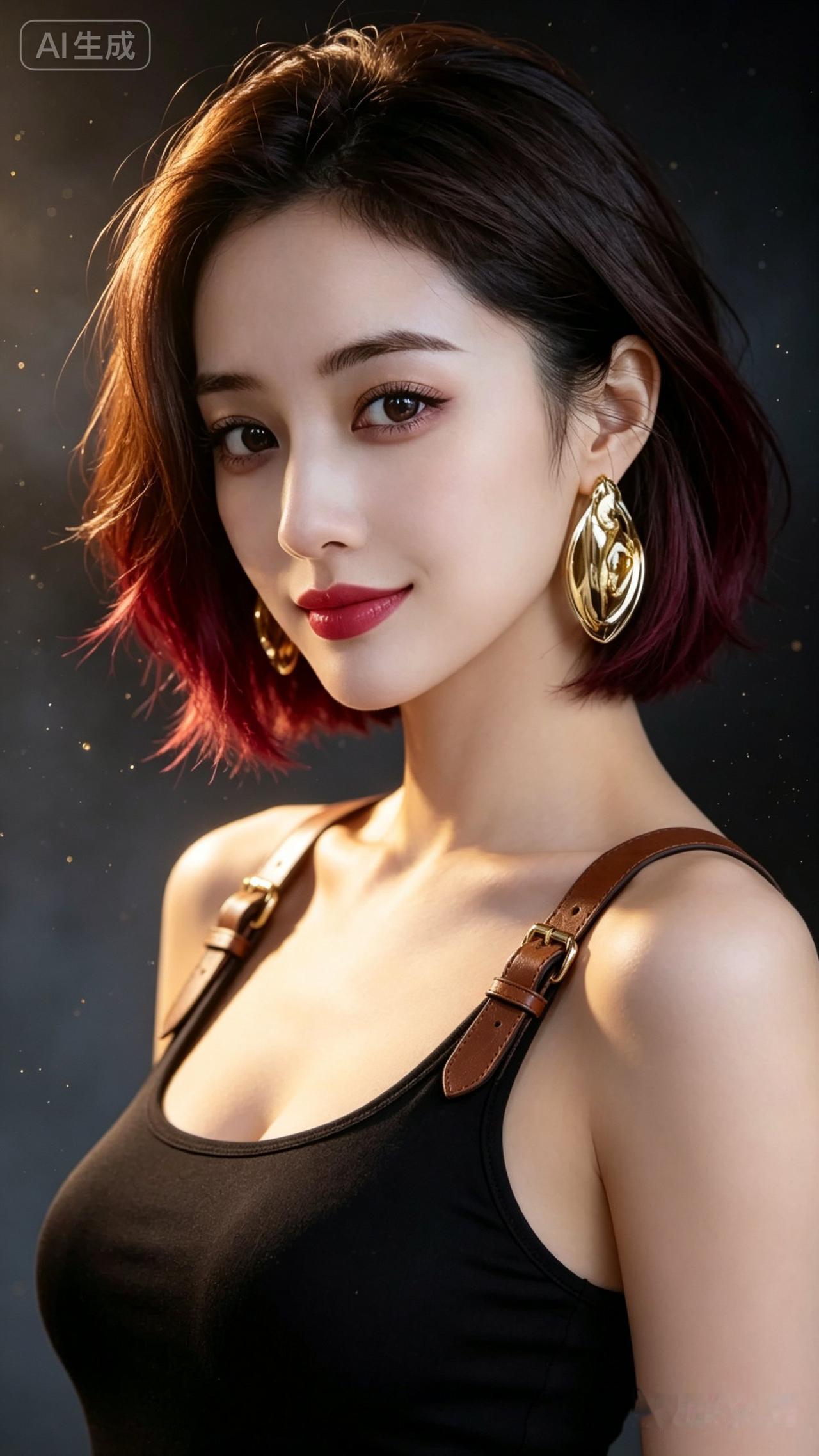 红发少女，时尚穿搭，闪耀耳环，魅力无限！