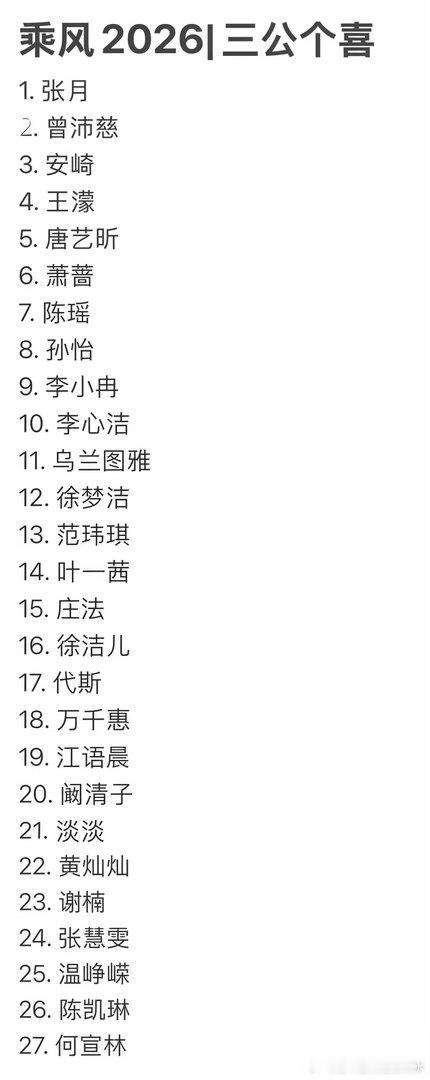 乘风2026三公个喜乘风2026｜