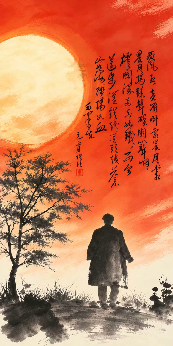 毛主席他把诗词写在了中华大地上《忆秦娥•娄山关》西风烈，长空雁叫霜晨月。箱晨月，