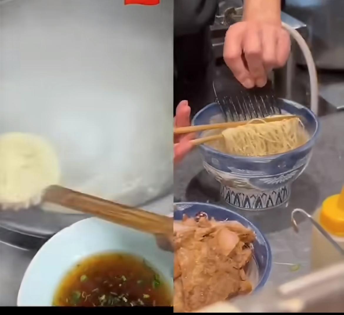 中日拉面对比视频在外网火了，很多网友认为日本厨师用梳子梳拉面多此一举，而且感觉不