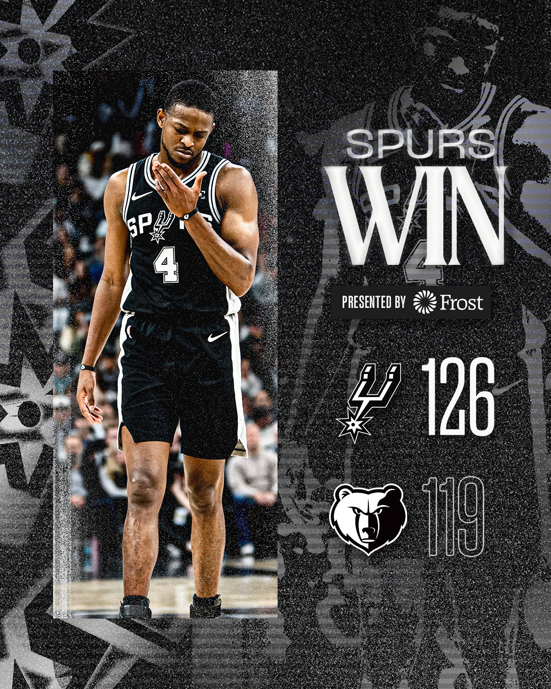 全场比赛结束！马刺主场126-119险胜灰熊🎉马刺（14-6）：巴恩斯31分5