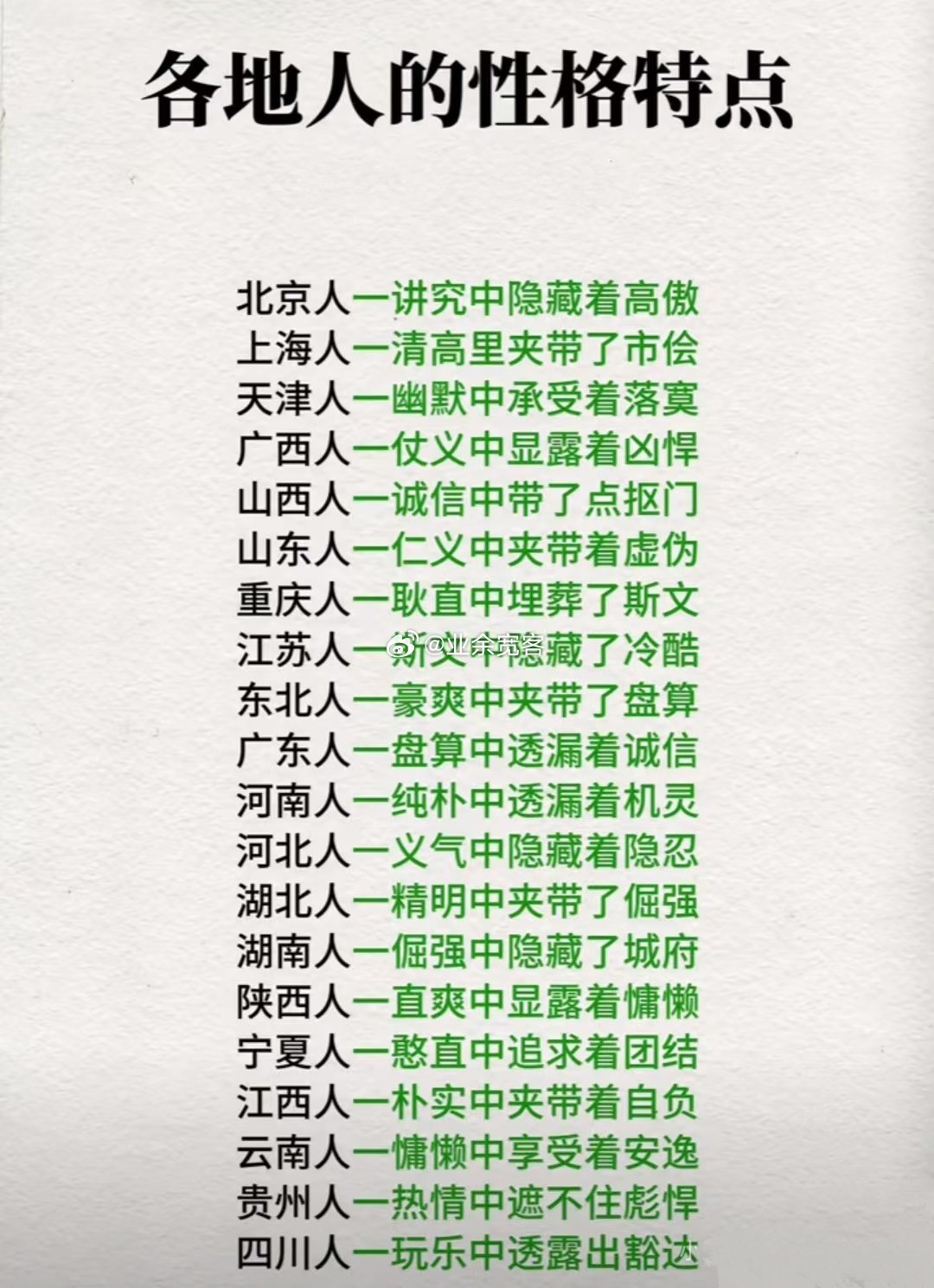 各地人的性格特点