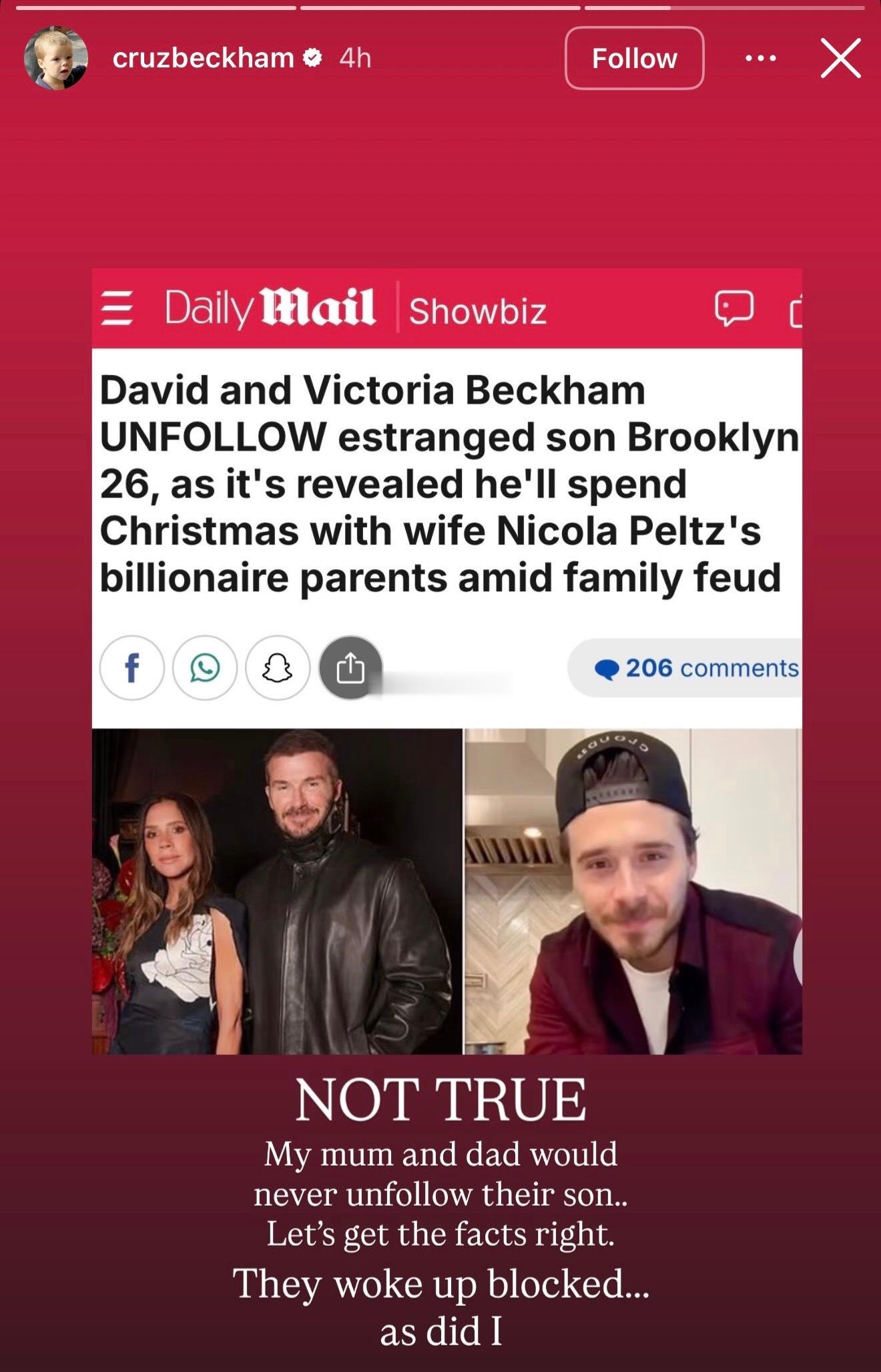 贝克汉姆夫妇与大儿子互相取关外媒曝贝克汉姆夫妇和长子的关系再恶化，双方相互取消