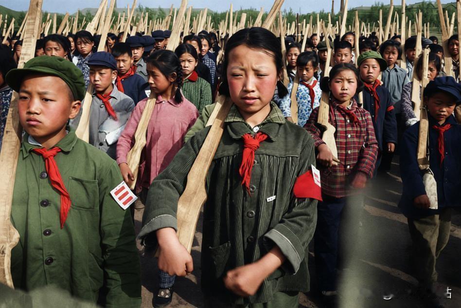 这张照片拍摄于1965年，辽宁沈阳，一群少先队员参加游行。孩子们大多为小学生年