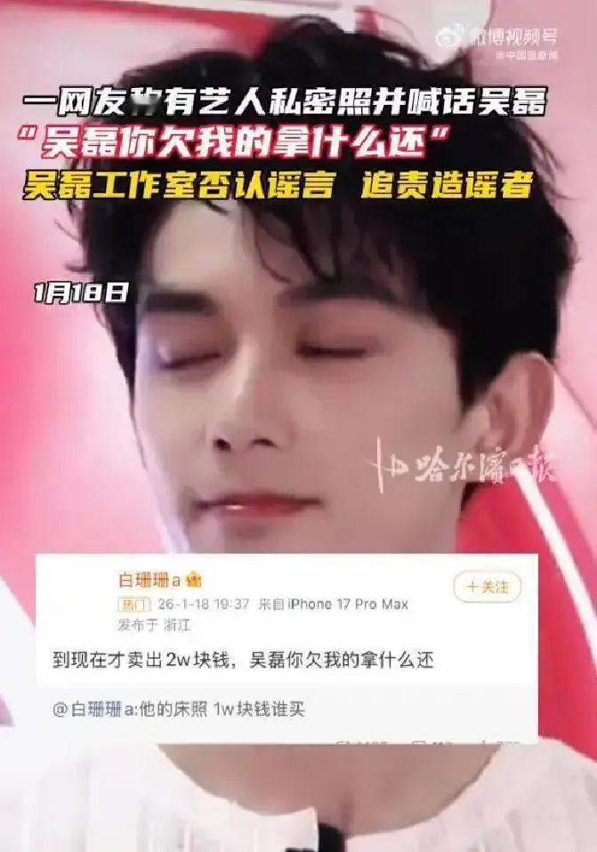 1月18日晚，一条没图没聊天记录的喊话，直接把演员吴磊甩上热搜。微博网友“白珊珊