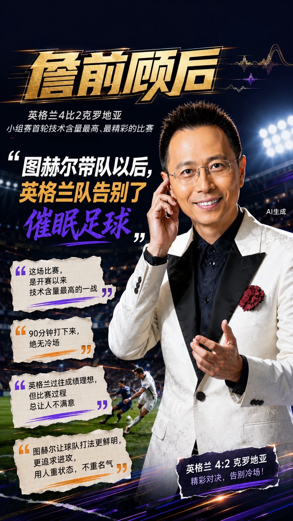 技术含量拉满，90分钟绝无冷场！詹俊盛赞图赫尔让三狮军团告别了“催眠足球”！