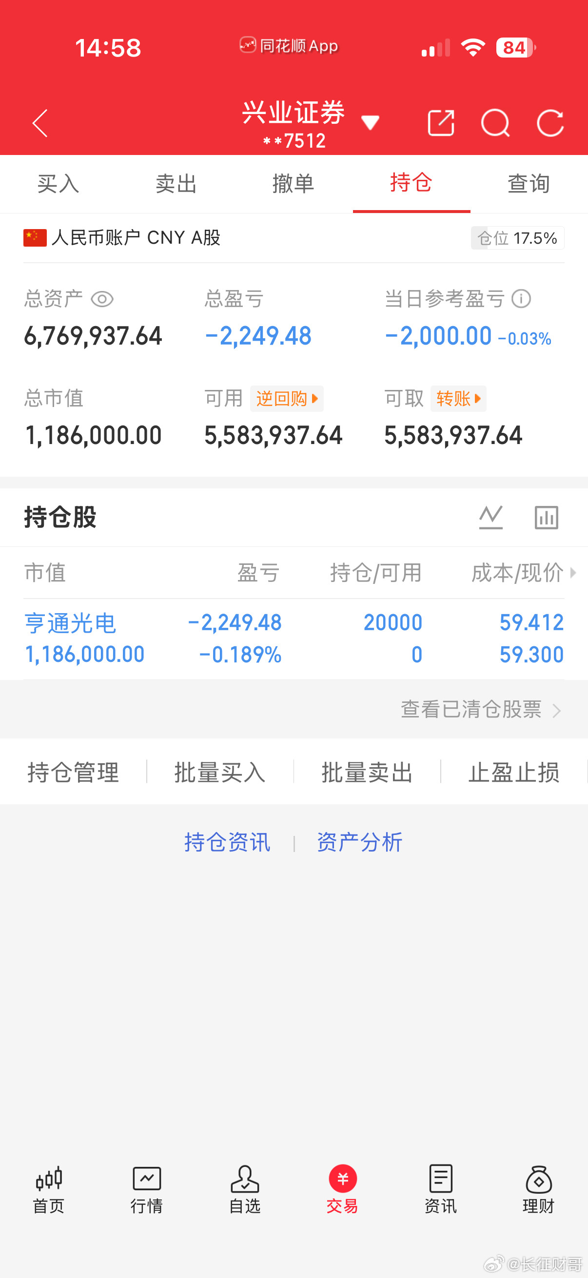 今天是8月12号！长征财哥（80w）翻倍操作之旅。今天买入：亨通G电特别声明：不
