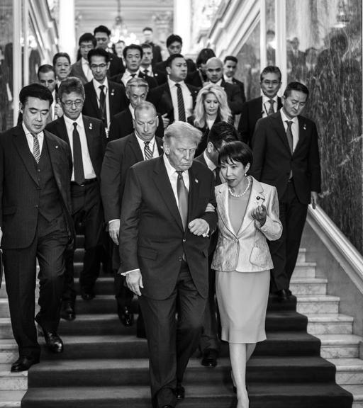 特朗普离开日本时，在自己的社交媒体“真相社交”上发布了这张图片。这肢体语言，亲