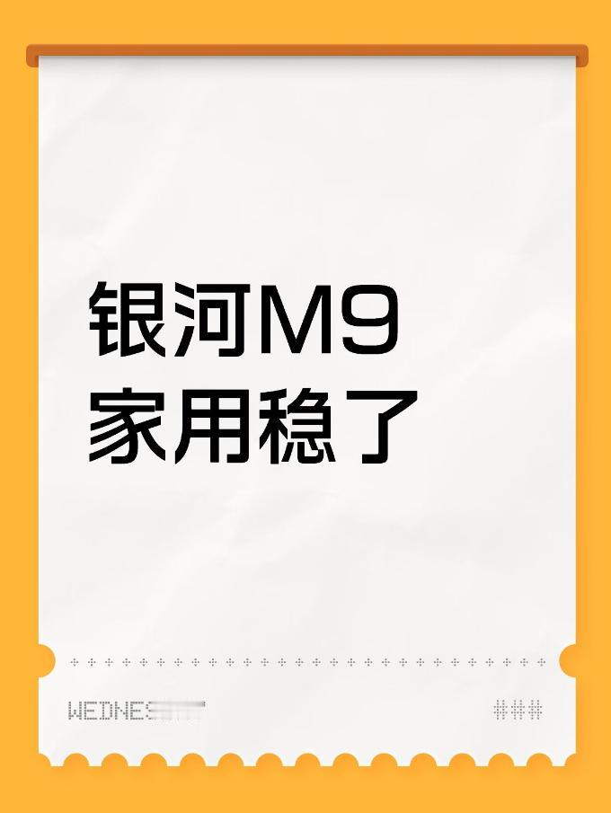 银河M9家用稳了之前就看了不少评测，空间大、座椅舒服，油耗也低，对于大六座来说