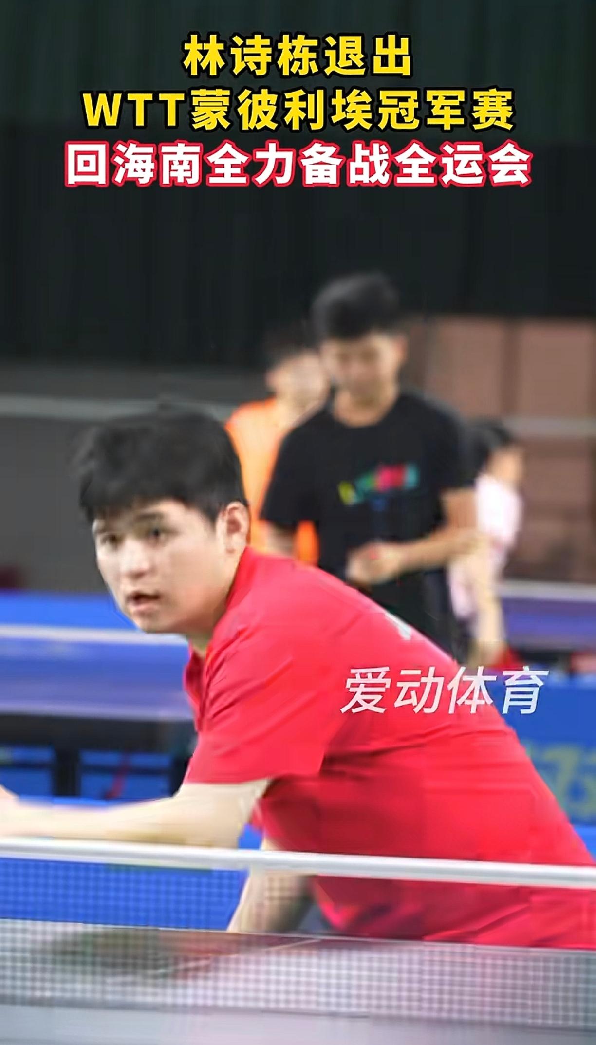 林诗栋为了备战全运会退出了WTT蒙彼利埃冠军赛，回到家乡海南开始封闭训练。今年海