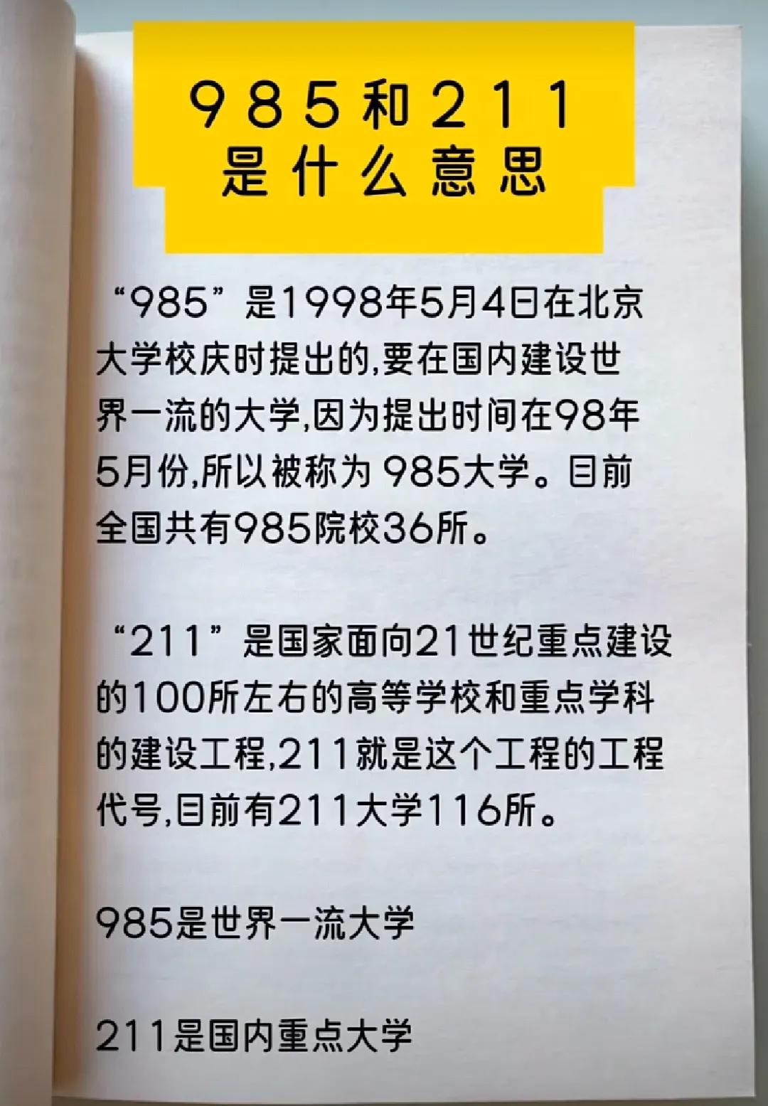 说到我国的大学，我们常常能够听到“985”“211”，你知道“985”“211”