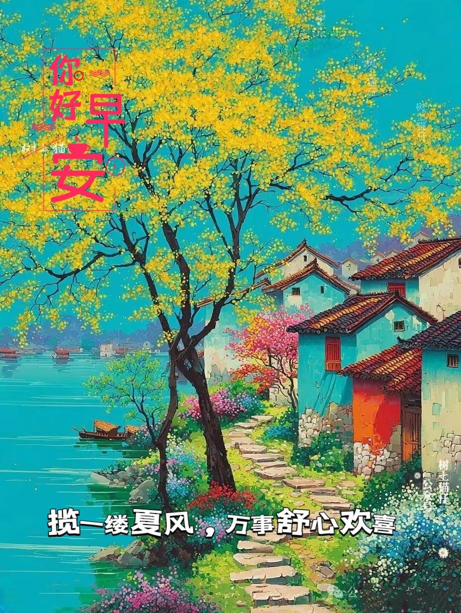 「夏日早安江南彩墨风景图」早安问候图每日问候图片唯美早安图早安祝福语图