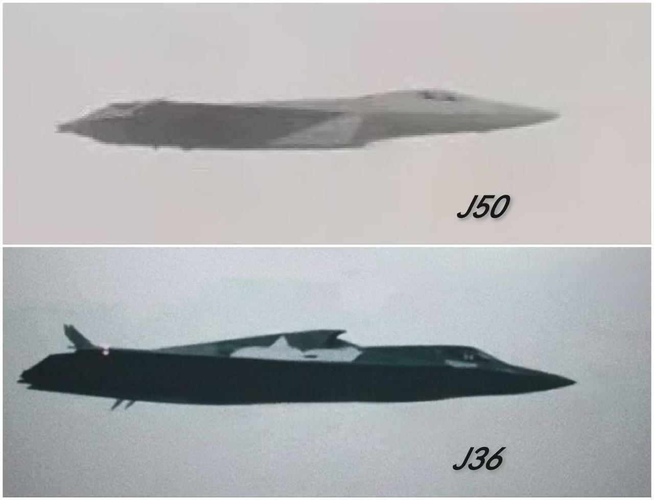 歼-36和歼-50侧面对比，无垂尾就是科幻，看起来跟五代机之前所有战机都不一样。