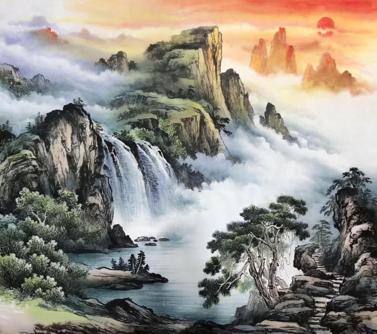 斗方山水。写意山水创作者中心创作灵感国画山水中国山水画意境之美