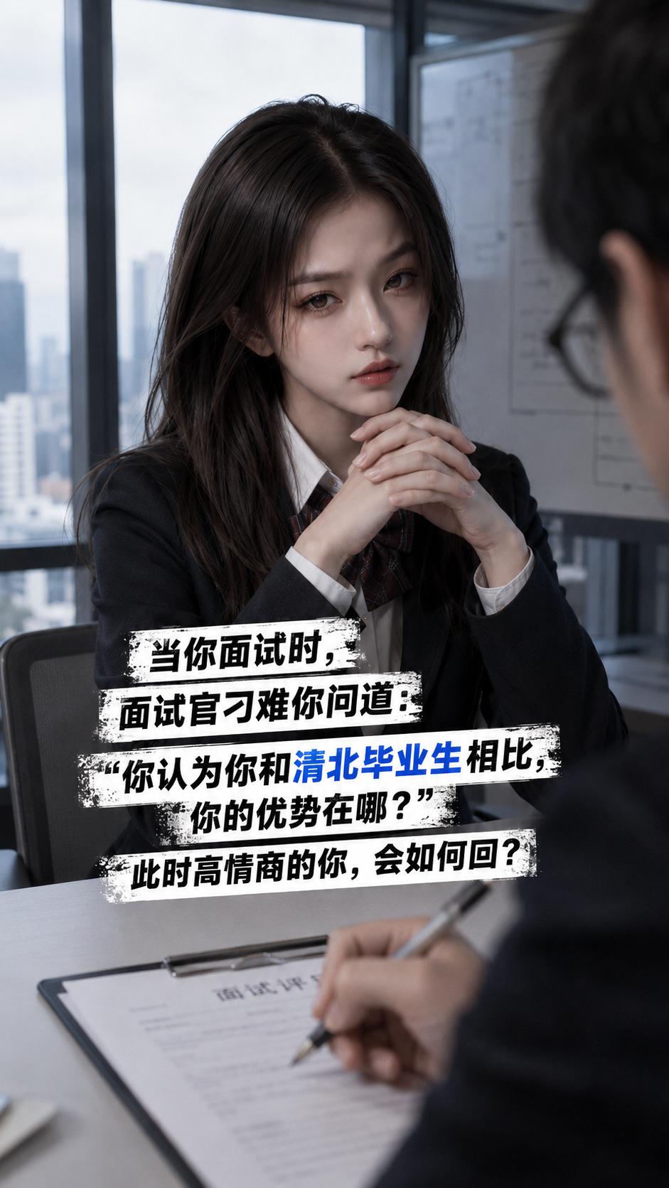 假如当你面试时，面试官刁难你问道：“你认为你和清北毕业生相比，你的优势在哪？”此