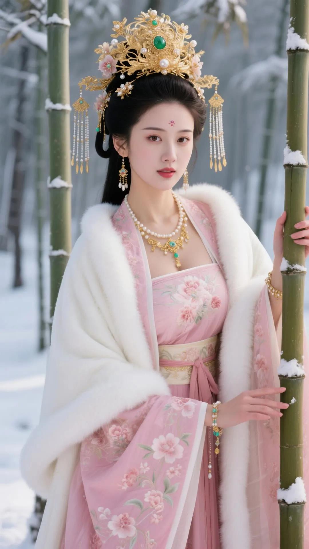 雪中仙子，古风华服，竹林漫步，惊艳时光