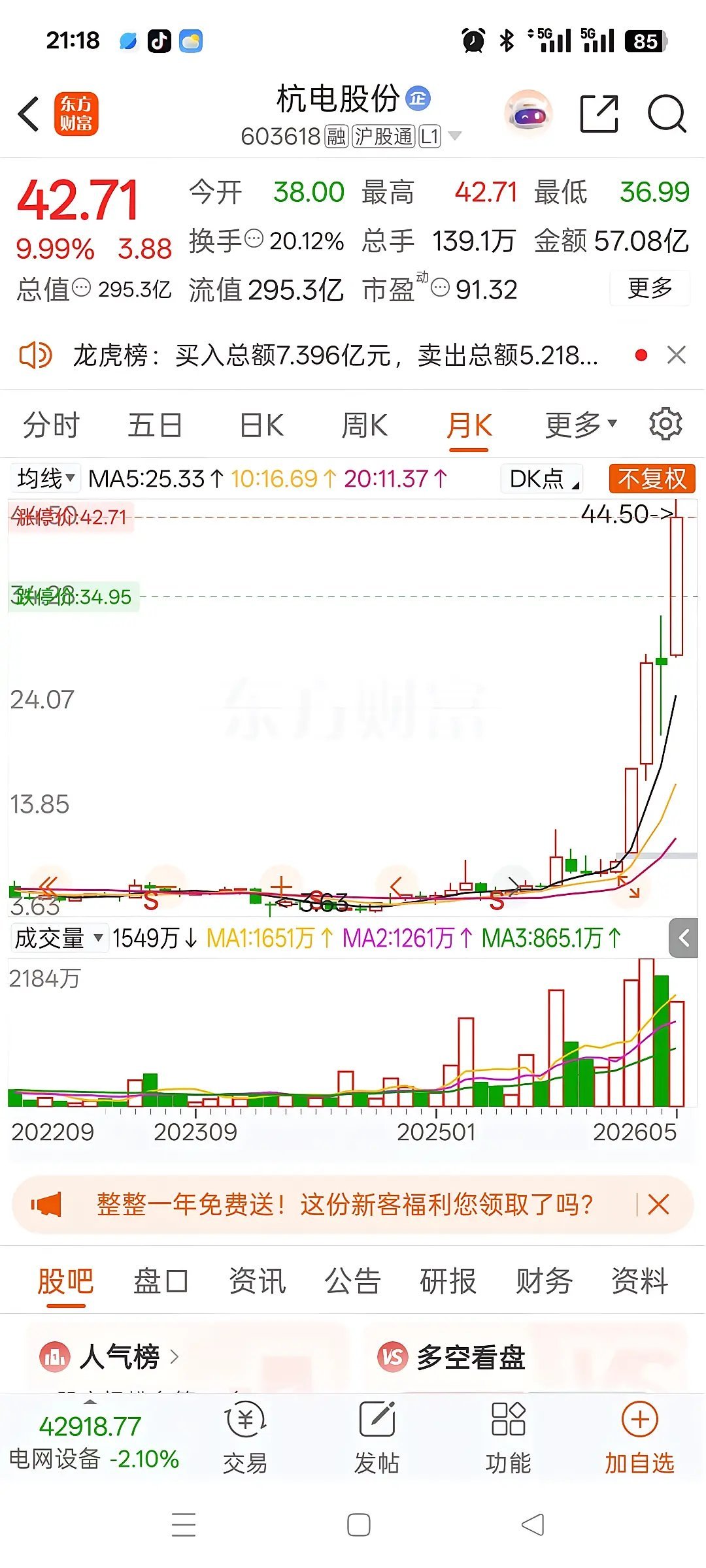一位广东20年老股民，几年间分批低吸杭电股份，累计投入28万，持仓成本仅5.2元